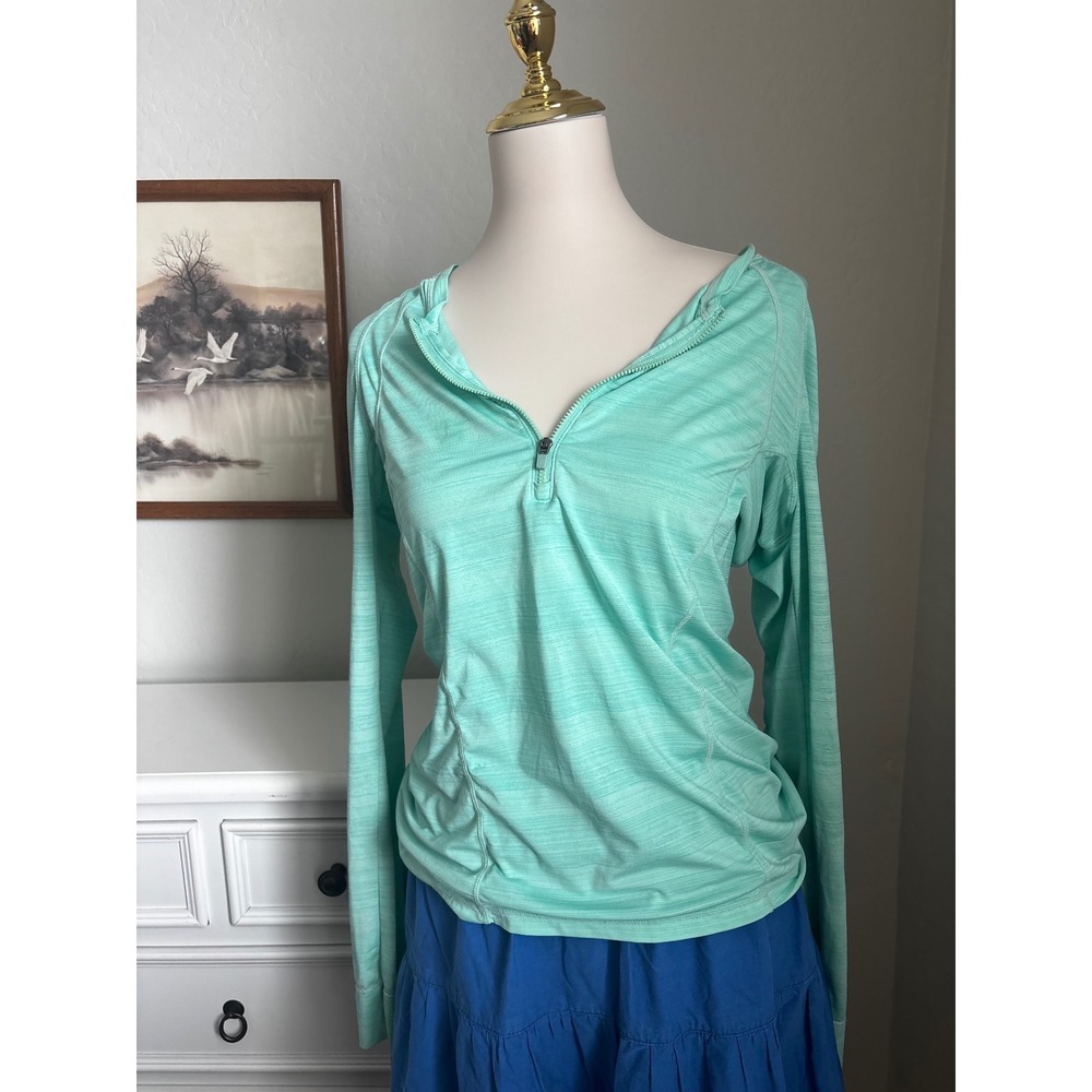 Athleta Womens Quarter Zip Pullover Mint Green Space Dye Ruched Active Top M